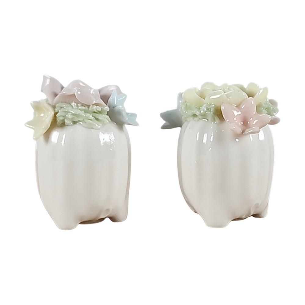 Vintage Ardalt White Porcelain Mini Salt & Pepper Shakers Rose Flower Japan